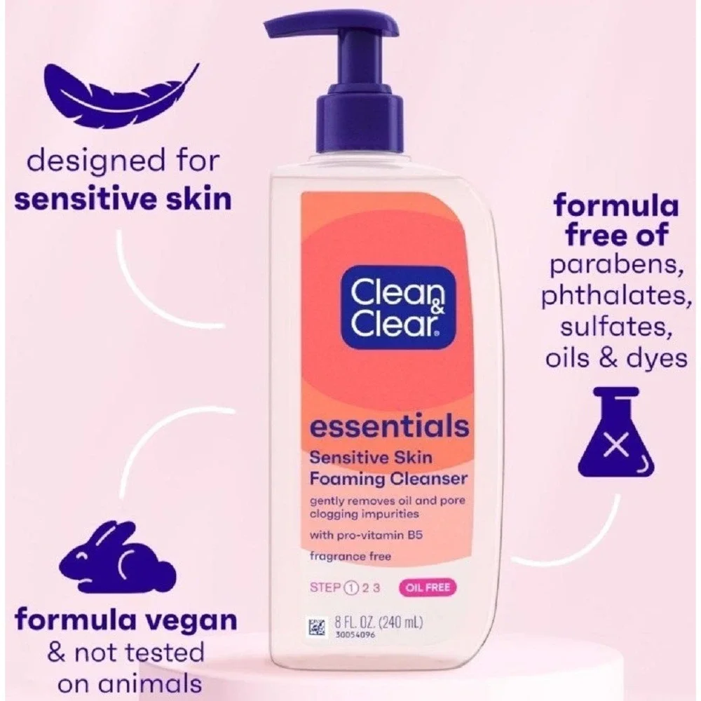 3 Pack - Clean & Clear Essentials Oil-Free Foaming Facial Cleanser 8 floz Sealed
